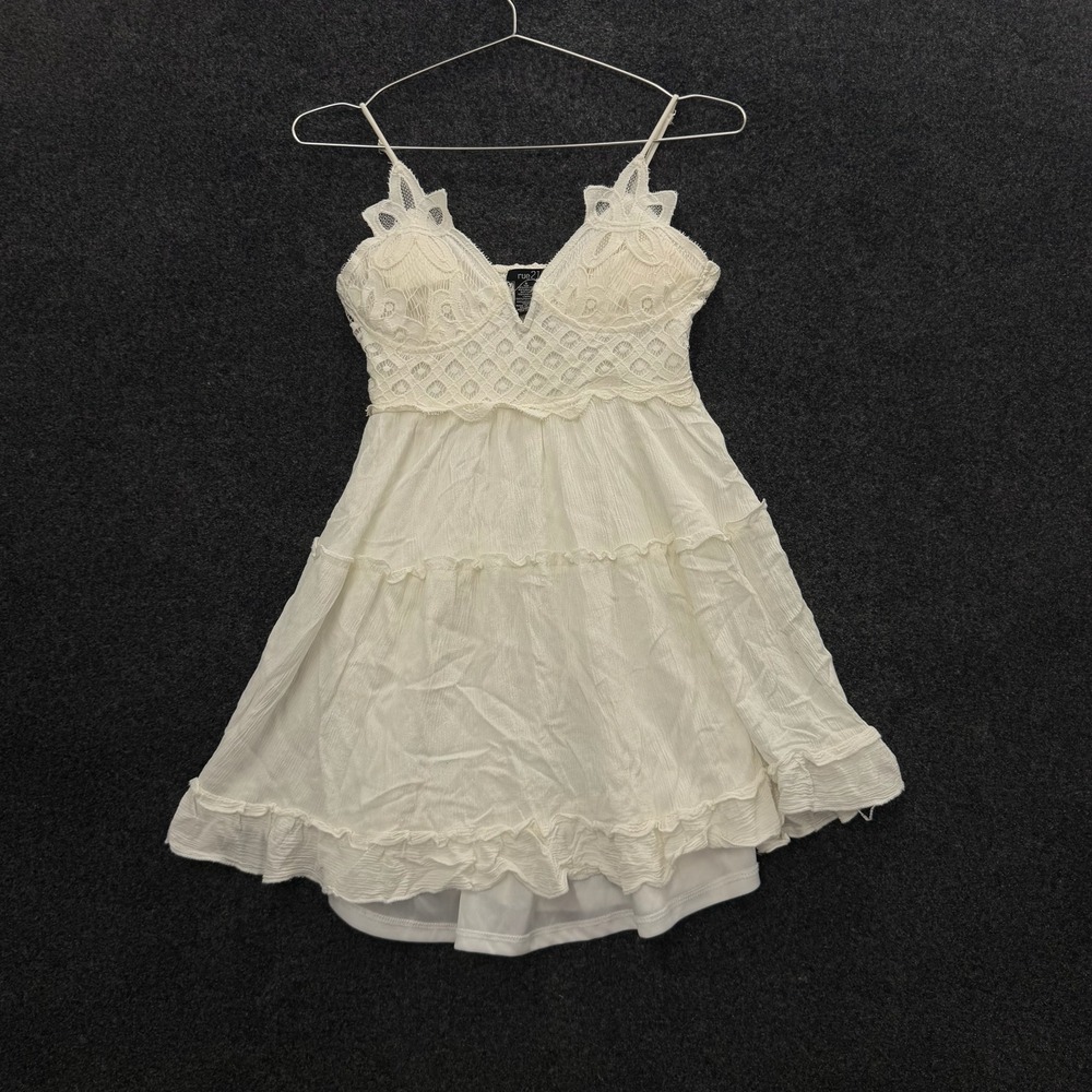 Rue21 Vintage White Lace Tiered Mini Dress Boho Smocked Back Small